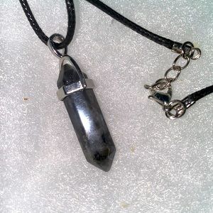 Boho Black Lace Jasper Crystal Black Cord Necklace 16-18”